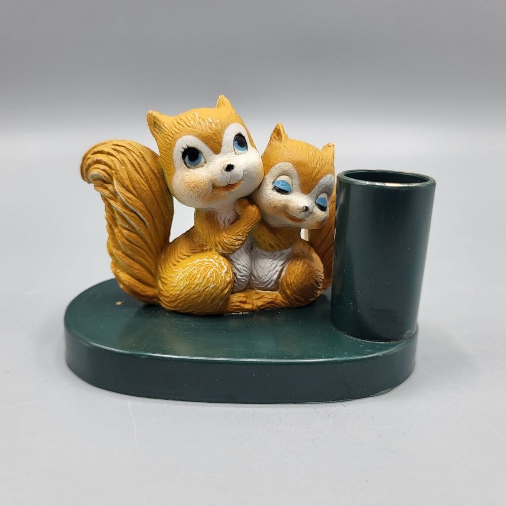 Vintage Kitsch Squirrel Figurine Pen Pencil Toothpick Holder Hong Kong  *READ*